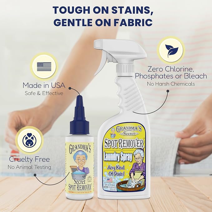 Grandma's Secret Spot Remover Laundry Spray - Chlorine, Bleach and Toxin-Free Fabric Stain Remover for Clothes - Removes Oil, Paint, Blood and Pet Stains - 16 Oz, 2 Pack