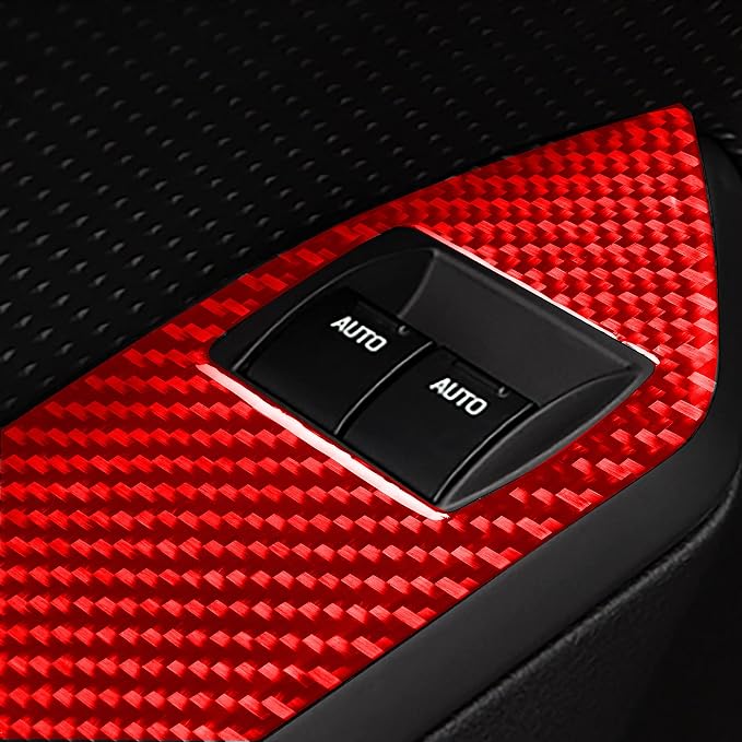 Red Real Carbon Fiber Trim for Ford Mustang Accessories | for GT Shelby 2005 2006 2007 2008 2009 Window Lift Panel Interior Thick Overlay Decal - A