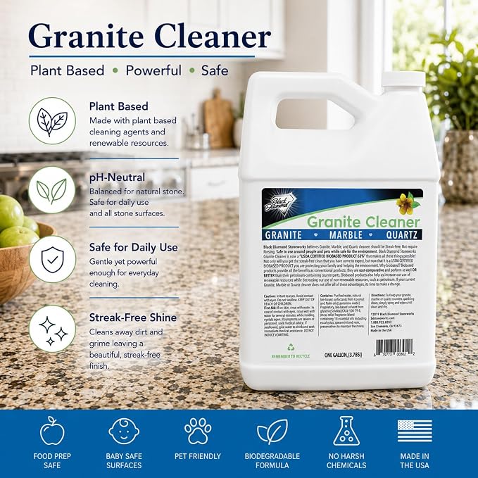 Black Diamond Stoneworks Granite Counter Cleaner: USDA Certified BIOBASED- Safe for Granite and other stone countertops. Safe for food contact formula to keep your countertops looking fresh and clean!