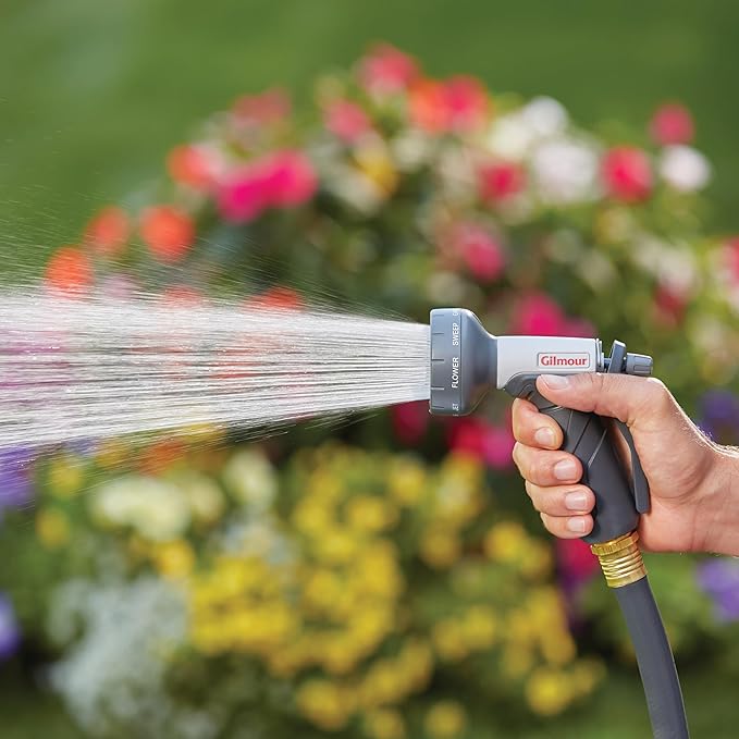 Gilmour Light Duty Garden Hose Nozzle with 8 Pre-Set Spray Patterns, Water Hose Nozzle for Watering Garden or Lawn | 8 Pre-Set Spray Patterns, Trigger Lock, Flow Control, Multi Use for Plants, Pets, Cars, and Patios