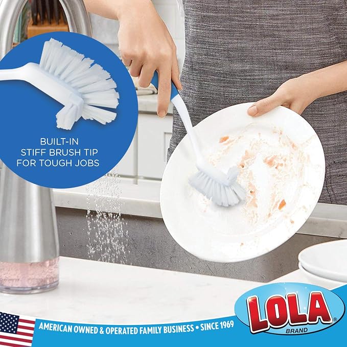 LOLA Pro Utility All Purpose Kitchen Cleaning Brush, Durable Bristles, Comfort Ergonomic Rubber Non-Slip Grip, Built-in Food Scraper, 1 Count