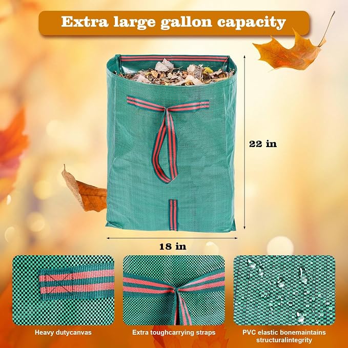 RISETEX Leaf Collector 3-Pack 40-Gallon Heavy Duty Yard Waste Bags | Collapsible&reusable;for grass clippings,leaves,garden trimmings,and yard debris;puncture-resistant fabric;easy-carry handles