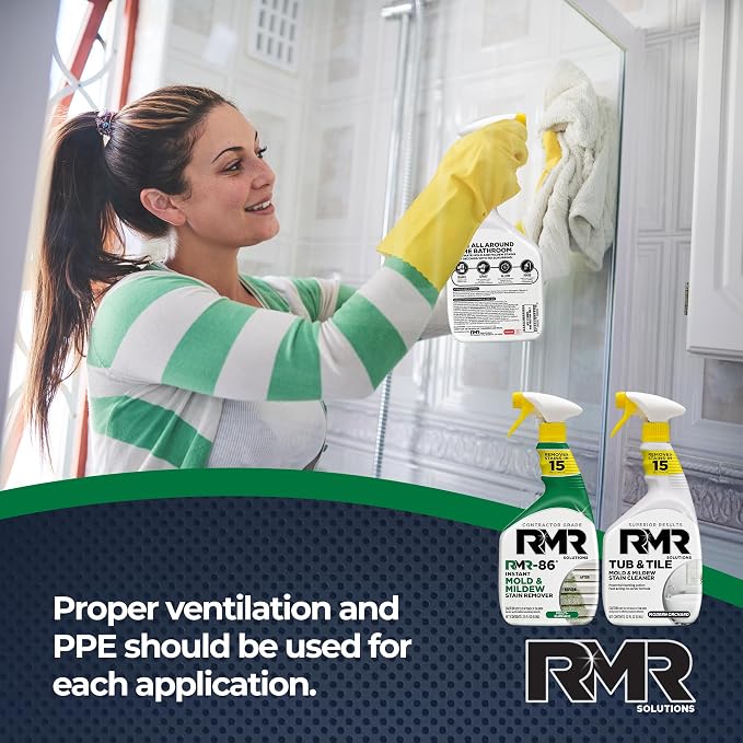 RMR Complete Mold & Mildew Stain Eraser System – No-Scrub Tub & Tile Cleaner + Instant Mold & Mildew Stain Remover Spray, Indoor/Outdoor Bathroom, Shower, Siding, & Deck Cleaning Kit, 2–32 Oz Bottles