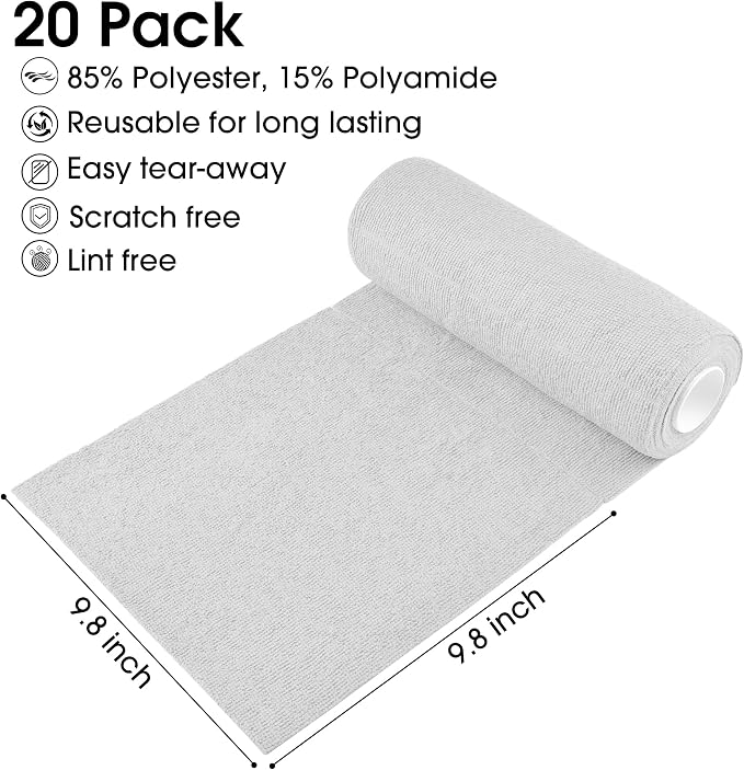 KitchLife Microfiber Cleaning Cloth Roll - Tear-Away Reusable Microfiber Paper Towels, Lint-Free, Washable, 20 Sheets for Kitchen, Car, Dishes, and Sensitive Surfaces (Light Gray)
