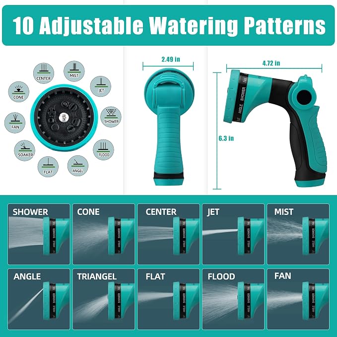 Garden Hose Nozzle Sprayer - 10 Spray Patterns, THUMB CONTROL On Off Valve Heavy Duty Hose Sprayer Nozzle for Watering Plants & Lawns, Washing Cars & Pets - Outdoor Water Hose Nozzle Head Attachment