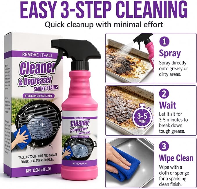2-Pack Fast-Acting Grill Cleaner Spray, Heavy Duty BBQ Degreaser for Burnt Food & Stubborn Grease, Powerful No-Scrub Oven & Kitchen Cleaner for Grills, Stovetops & Pans (2)