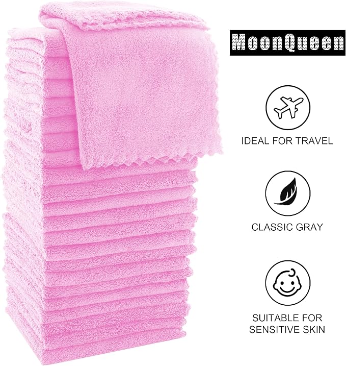 MOONQUEEN Ultra Soft Premium Washcloths Set - 12 x 12 inches - 72 Pack - Quick Drying - Highly Absorbent Coral Velvet Bathroom Wash Clothes (Frozen Berry)
