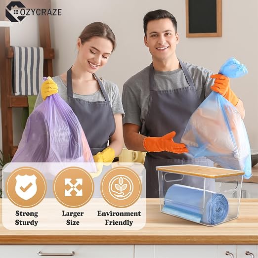 Stackable Trash Bag Dispenser with Wooden Top for Holding 13/30/33-Gallon Large Bag Sizes – Extra-Large Garbage Bag Holder with Anti-Slip Base, Trash Bag Dispenser Under Sink (11.5"x7.5"x7")