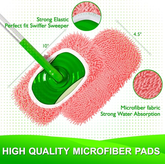 Reusable Microfiber Mop Pads Compatible with Swiffer Sweeper Mop | Dry Sweeping Cloths & Wet Mopping Cloths for Swiffer, Washable Wet Refill for Mopping Floors, 6 Pack (Mop is not Included)