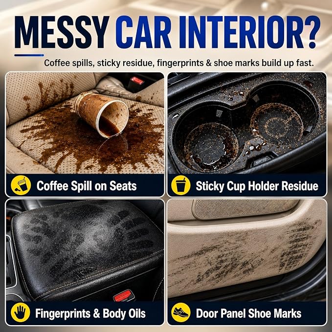 2026 Upgrade Car Interior Foam Cleaner, 150ML Multi-Enzyme No Rinse Car Seat Cleaner Spray for Leather, Dashboard, Vinyl, Plastic & Fabric, with Sponge & Microfiber Towel (1PCS)