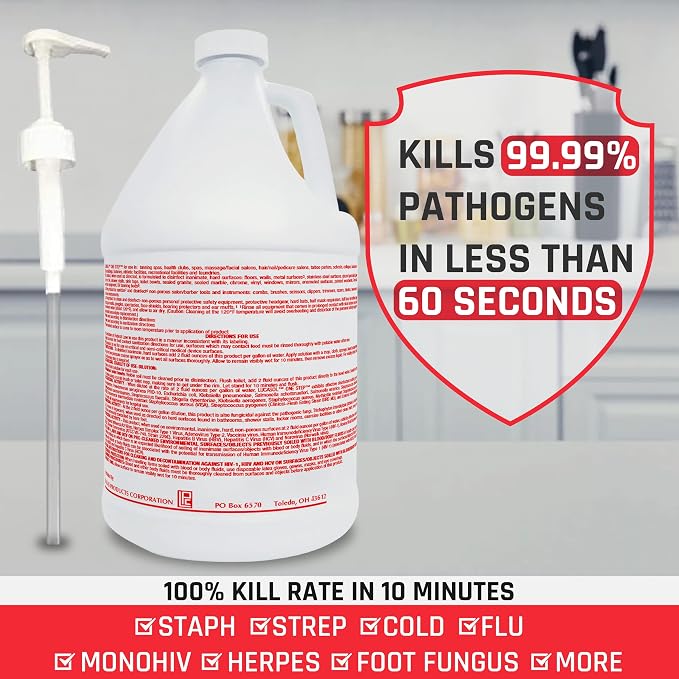 Lucasol One Step Disinfectant 1-Gallon with Attachable Pump Dispenser, All-Purpose Cleaner for Hospitals, Schools, Salons, Household Use and More