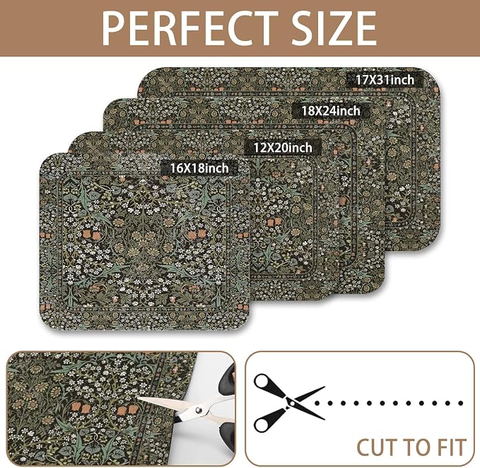 Vintage Floral Dish Drying Mat 16x18 Inch, Dish Mat Drying Kitchen Mats for Extra Large Absorbent Countertop, Aesthetic Boho Drying Matt Kitchen Counter Washable Heat Resistant Dish Drainer Rack Mat