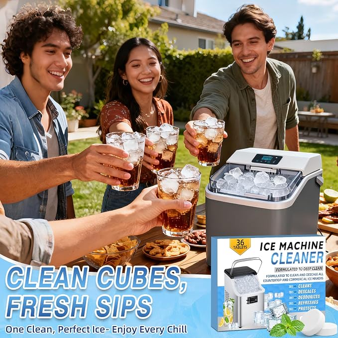 Ice Machine Cleaner Tablets Descaler 36 Pack, Countertop Ice Maker Cleaner Tablets, Nickel Safe, Effective Remove Hard Water & Mineral Buildup for Countertop, Nugget Ice Makers,Crystal Clear Ice