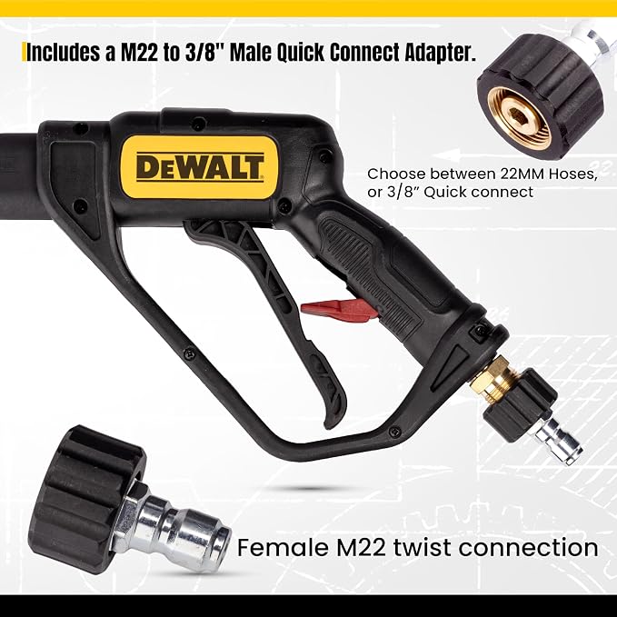 DXPA45SG OEM Trigger Gun with Assist Handle and Quick Connect Adapter 8 GPM, 4500 PSI, Rear M22 Inlet and Outlet, Compatible with Simpson, DeWalt, ExCell, Craftsman, and other Major Brands