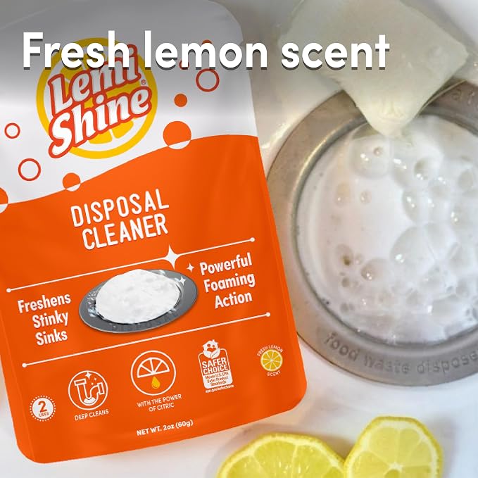 Lemi Shine Garbage Disposal Cleaner and Deodorizer - (2 Count) | Powered By Citric Acid - Foam Cleaner For Kitchen Garbage Disposal with a Natural, Fresh Lemon Scent