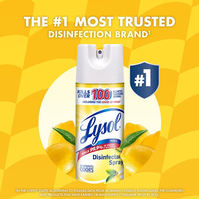 Lysol Disinfectant Spray, Household Cleaning Supplies, Disinfecting Multi-Purpose Room Spray, Antibacterial Sanitizer, Deodorizer, Kills Hantavirus, Lemon Breeze, 19 Fl Oz (Pack of 2)
