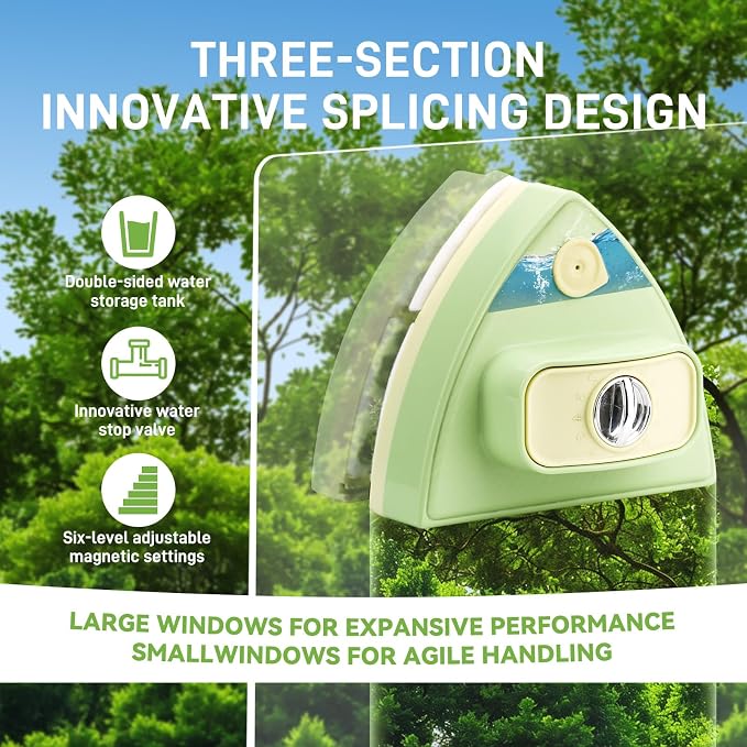 Double-Sided Magnetic Window Cleaner, Green | Adjustable Magnetic Double Window Wiper, Fits 3-30mm Glass Thickness, 2.5m Safety Rope for High-Rise & Auto Glass