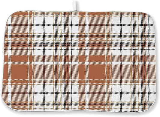 Fall Checkered Dish Drying Mats 18x24 Inch Autumn Burnt Brown Grey Buffalo Plaid Drying Mats Holiday Thanksgiving Dish Drying Pad Dish Rack Drainer Mats for Kitchen Dining Room Counter Decor