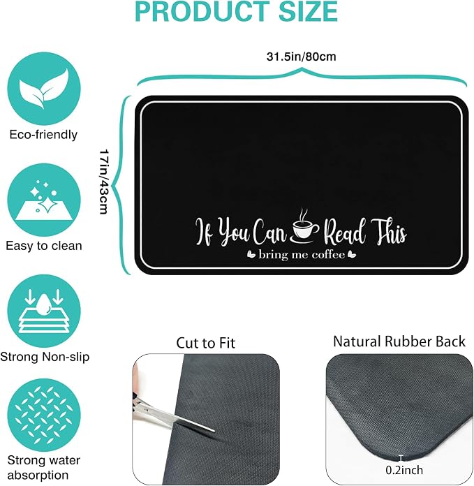 Coffee Bar Mat for Countertops 31.5inx17in,Absorbent Hide Stain Anti-Slip Cafe Bar Accessories Fit Under Coffee Machine Mat,Dish Drying mats for Kitchen
