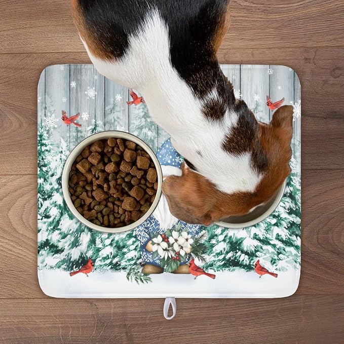 Giwawa Winter Gnome Dish Drying Mat Pine Tree Dishes Pad 16"x18" Microfiber Absorbent Fast Dry Drainer Rack Mats Protector for Kitchen Countertop