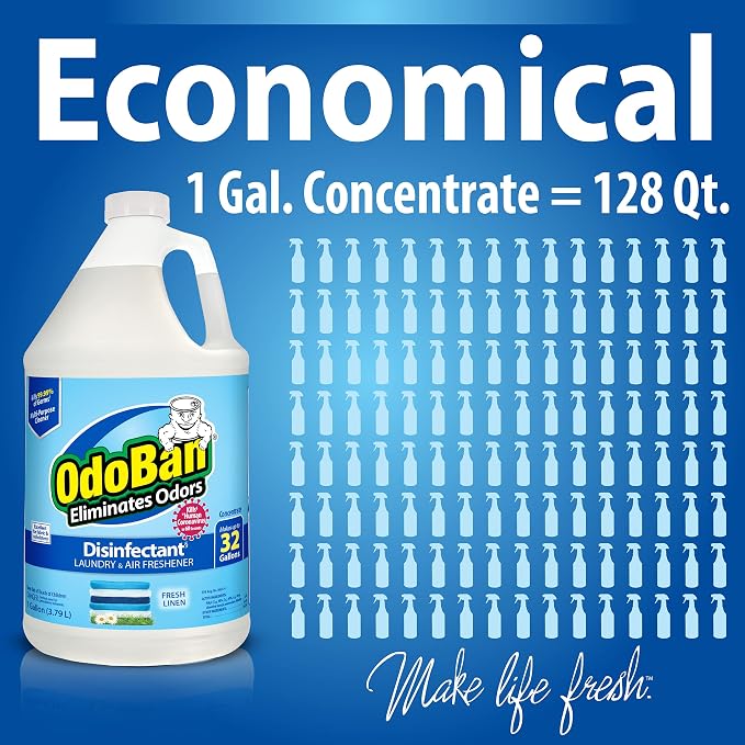 OdoBan Disinfectant Concentrate and Odor Eliminator, Made in the USA, Fresh Linen Scent, 2 Gallons