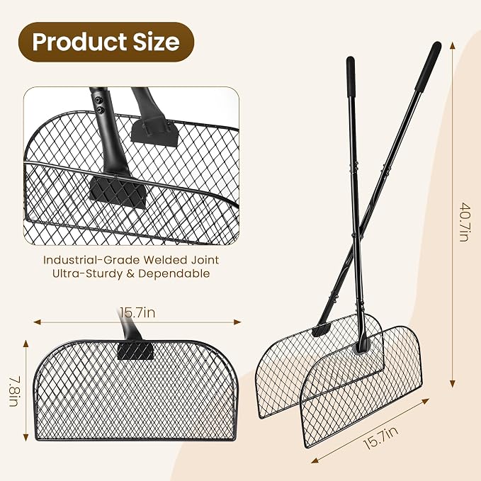 Leaf Grabber Rake with Long Handle - Heavy Duty Metal Leaves Collector & Yard Waste Picker Upper - Ergonomic Lawn Grabbers & Scoops for Grass, Debris, Twigs - No-Bending Yard Clean Up Tool