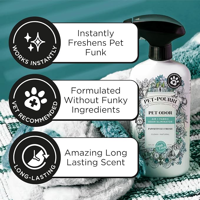 Pet-Pourri Pawsitively Fresh Pet Odor Deodorizer Spray, 16 Fl Oz, Up to 800 Uses, Air + Fabric Odor Remover with Essential Oils & Plant Based Ingredients, Vet Recommended, Pineapple, Jasmine & Pear
