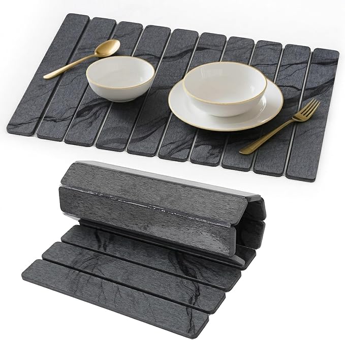 Stone Drying Mat for Kitchen Counter, Quick Diatomaceous Earth Mats for Dishes, 24"L x 16" W Super Absorbent Fast-Drying Collapsible Countertop Stone Mat (Marble Grey-04, 24" x 16")