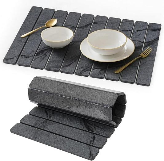 Stone Drying Mat for Kitchen Counter, Quick Diatomaceous Earth Mats for Dishes, 24"L x 16" W Super Absorbent Fast-Drying Collapsible Countertop Stone Mat (Marble Grey-04, 24" x 16")