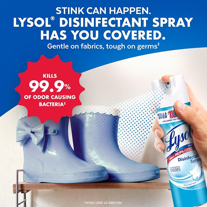 Lysol Disinfectant Spray, Household Cleaning Supplies, Disinfecting Multi-Purpose Room Spray, Antibacterial Sanitizer, Deodorizer, Kills Hantavirus, Crisp Linen, 12.5 Fl Oz (Pack of 2)