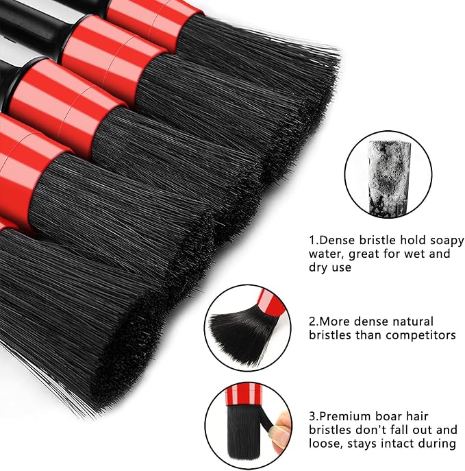 HMPLL 10pcs Auto Car Detailing Brush Set Car Interior Cleaning Kit | Includes 5 Boar Hair Detail Brush,3 Wire Brush, 2 Air Vent Brush for Cleaning Car Interior Exterior, Dashboard Leather Wheel
