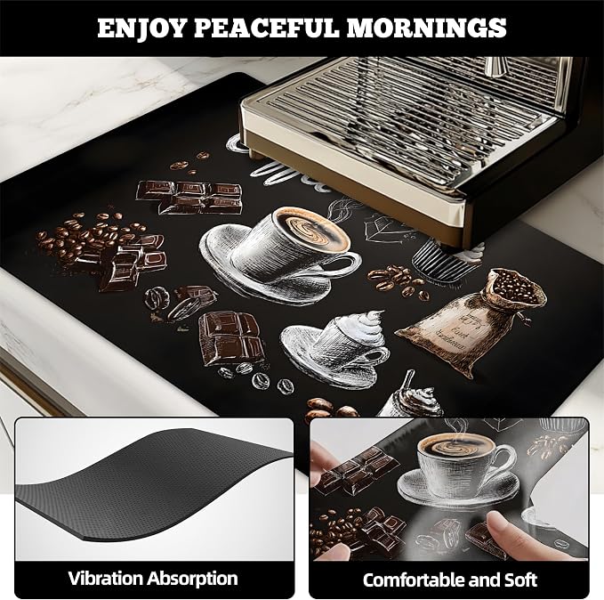 Dish Drying Mat Large Coffee Mat Absorbent Drying Mat for Kitchen Counter Coffee Bar Accessories 32"x 17", Coffee Dessert