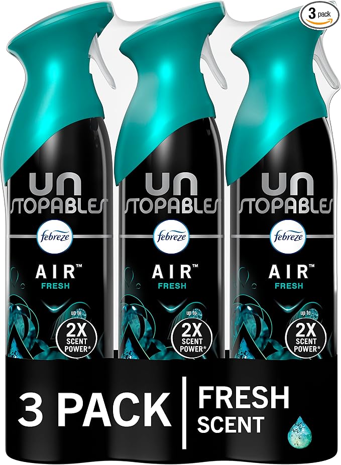 Febreze Air Mist Air Freshener Spray, Odor-Fighting Room Spray, Air Fresheners for Home and Bathroom and Kitchen, Aerosol Can, Unstopables Fresh Scent, Multicolor, 8.8oz (Pack of 3)