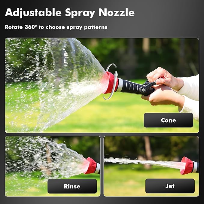 RESTMO Fireman Style Hose Nozzle Heavy duty, Hose Spray Nozzle for Outdoor | Large Lever Handle, High Pressure Twist Garden Nozzle with 3 Spray Patterns for Watering Lawn and Garden, Washing Car