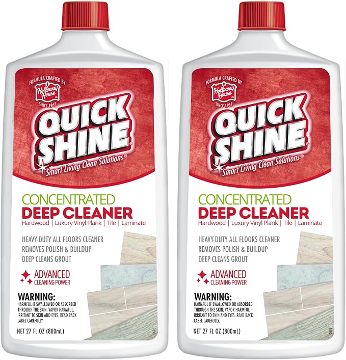 Quick Shine Multi Surface Deep Floor Cleaner and Wax Remover 27Fl oz,(Pack of 2) Removes Wax Build-Up,Revitalizes Floors &Cleans Grout,Use on Hardwood, Laminate, LVT,Tile and Stone,Pro-Level Cleaning | Pro-level Deep Cleaning, Fresh Clean Scent, Remove...