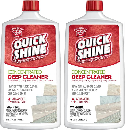 Quick Shine Multi Surface Deep Floor Cleaner and Wax Remover 27Fl oz,(Pack of 2) Removes Wax Build-Up,Revitalizes Floors &Cleans Grout,Use on Hardwood, Laminate, LVT,Tile and Stone,Pro-Level Cleaning | Pro-level Deep Cleaning, Fresh Clean Scent, Remove...