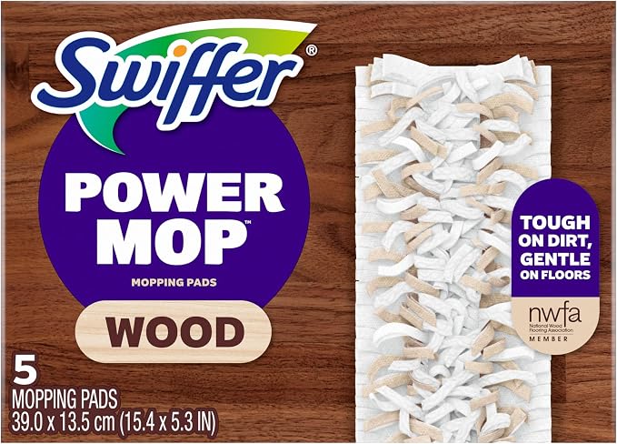 Swiffer PowerMop Wood Mopping Pad Refills for Floor Cleaning, 5 count