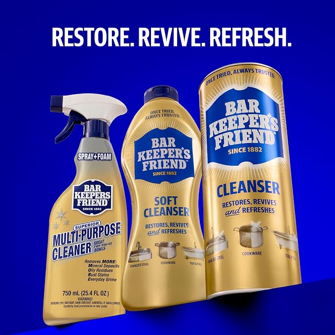 Bar Keepers Friend Soft Cleanser 13 oz + Spray & Foam Multipurpose MORE Spray Cleaner 25.4 oz, Multi Purpose Cleaner Bundle, Removes Grease, Rust Stains, Soap Scum & More in Home & Outdoors
