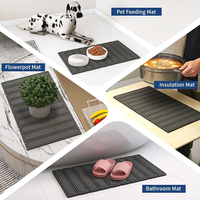 Hopegiver Stone Drying Mat for Kitchen Counter, 24" x 16" Quick Dry Diatomaceous Earth Dish Drying Mat, Super Absorbent, Non-Slip & Foldable, Modern Gray Carve Countertop Mat (GrayCarve,24''x16'')