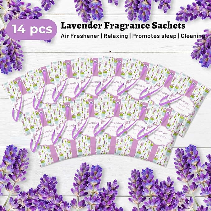 STRN Scented Sachets for Drawer and Closet, Lavender Scent 14 Pack for Home | Long-Lasting Sachets, Small Space Air Freshener for Wardrobes