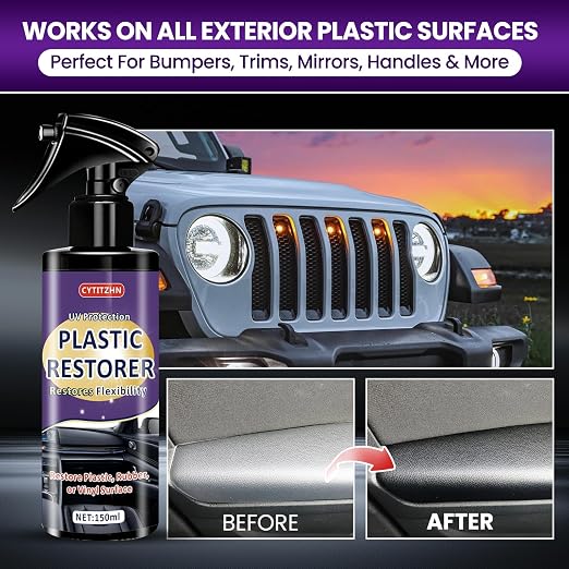 Black Plastic Restorer for Cars - Ceramic Trim Coating Restores Faded Black Trim, Vinyl & Rubber | UV Protection & Deep Shine Polish | Long-Lasting Flexibility Renewal (5oz/150ml)