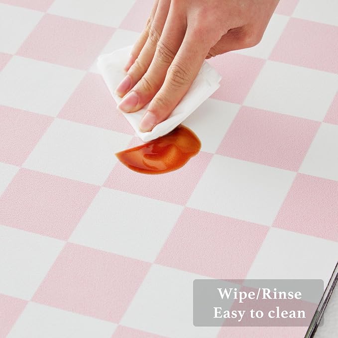 Ohocut Checkered Dish Drying Mat for Kitchen Counter, Coffee Bar Station Accessories, Retro Cute Aesthetic Girly Women Modern Absorbent Drainer Mat Kitchen Drying Mat Easy Clean, Pink 12" x 19"