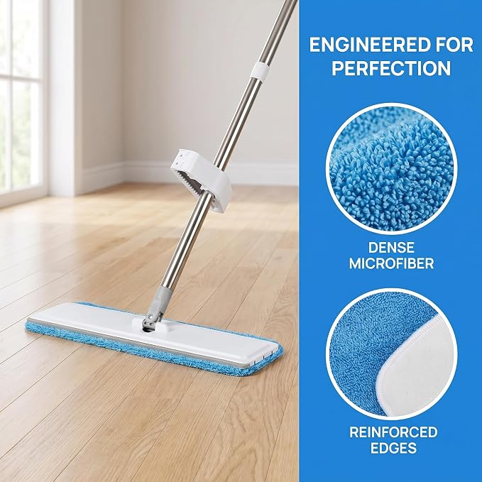 12Pack Microfiber Mop Pads, Reusable and Washable Spray Mop Pads, Blue | 18.5 x 6.3 Inch, Wet and Dry Household Mop Pad Replacement, Set of 12(Blue)