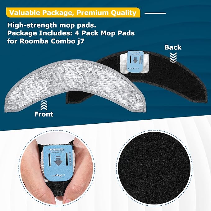 4 Pack Replacement Mop Pads for i-Robot Roomba Combo j7+/ j9+ Accessories | Microfiber Washable Mopping Pad for iRobot Roomba Combo j7+/ j9+ Robot Vacuum and Mop (Not fits for Roomba j7/ j7+/ j9+)