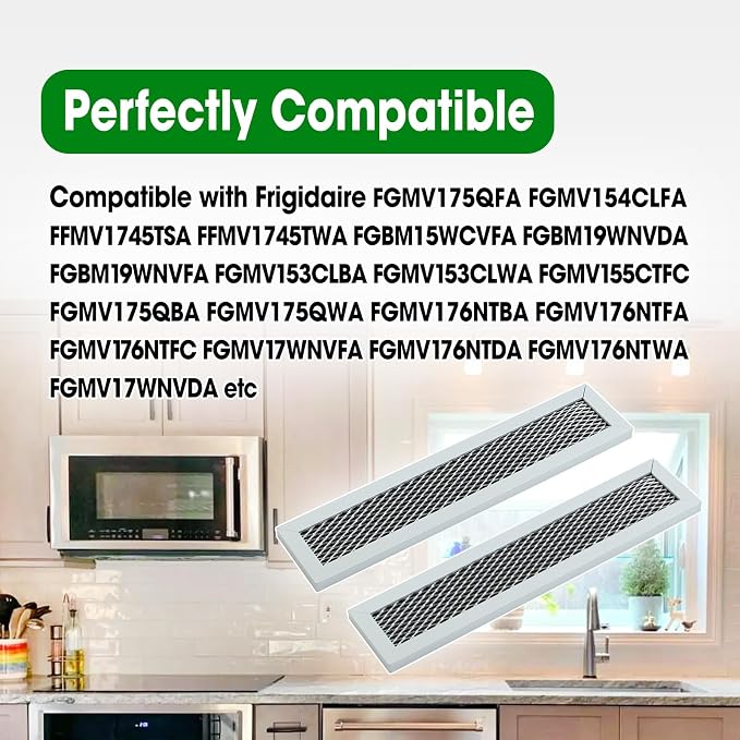 2Pcs Microwave Filter Fit for Frigidaire FGMV175QFA FGMV154CLFA FFMV1745TSA FFMV1745TWA FGBM15WCVFA FGBM19WNVDA FGBM19WNVFA FGMV153CLBA, Oven Charcoal Filter