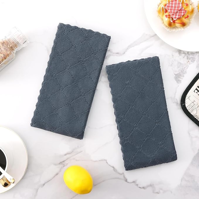Homaxy 24 Pack Dish Towels for Kitchen (10 x 20 Inches, Dark Grey), Super Soft and Absorbent Coral Velvet Dish Cloths for Washing Dishes, Nonstick Oil Fast Drying Microfiber Cleaning Cloth