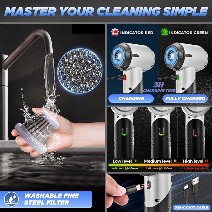 Saker Handheld Car Vacuum Portable Cordless17000PA Mini Air Duster Blower Rechargeable Foldable Vacuum Cleaner with Brushless Motor for Home, Office Pet HL132 Black | Mini Car Vacuum with Brushless Motor,Air Duster Blower,Rechargeable Foldable Vacuum C...