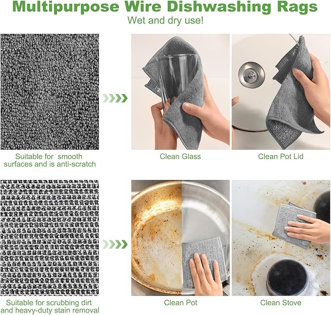 Jeymei Non Scratch Wire Dishcloth,Multipurpose Wire Dishwashing Rag,20PCS | Stainless Steel Cleaning Cloths for Kitchen,Dish Cloths for Washing Dishes,Reusable Diamond Weave Steel Wool Scrubber Cloths