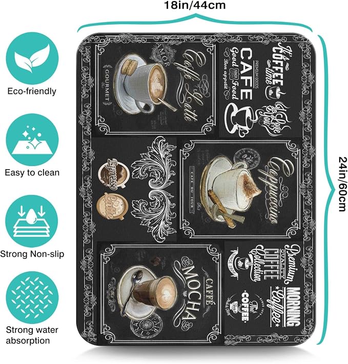 Coffee Bar Mat Accessories for Countertop Super Absorbent Anti-Slip Silicone Flower Dish Drying Mats for Kitchen Counter Draining Pad Decor Gift Fit Coffee Maker Coffee Pot Espresso Machine 24inx18in