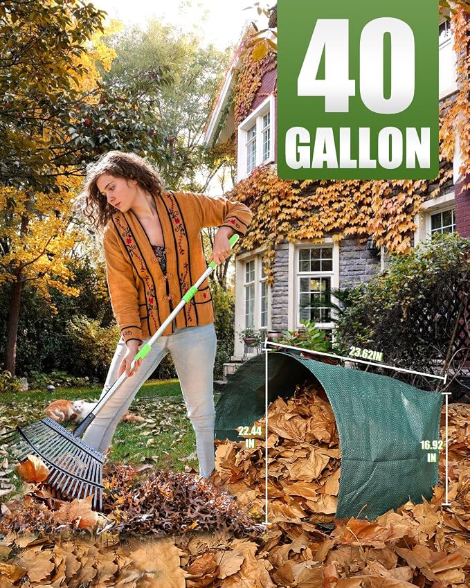 2 Pack 40 Gallon Dustpan-Type Garden Bags for Yard Debris | Dustpan-Type Garden Bag, Heavy Duty, For Collecting Leaves Grass Clippings, Garden Waste Container, Outdoor Debris Clean Up